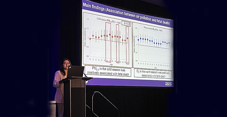 Ph.D. candidate Sneha Ghimire presents her research at the the national Society for Epidemiologic Research's annual meeting.